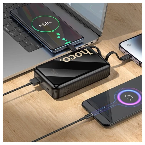 Powerbank Hoco 20000 mAh QC PD 22,5W z wbudowanymi kablami USB C + Lightning Q37A czarny