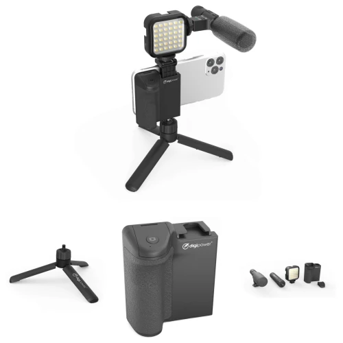 Zestaw do nagrywania telefonem statyw mikrofon lampa LED Digipower vloggera