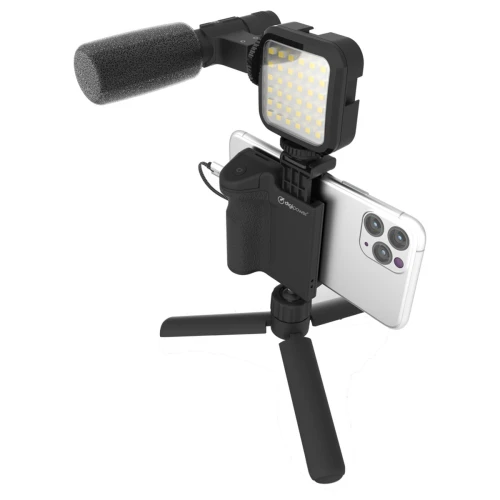 Zestaw do nagrywania telefonem statyw mikrofon lampa LED Digipower vloggera