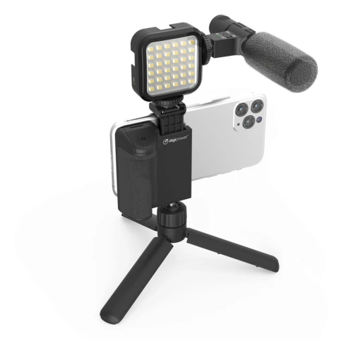 Zestaw do nagrywania telefonem statyw mikrofon lampa LED Digipower vloggera