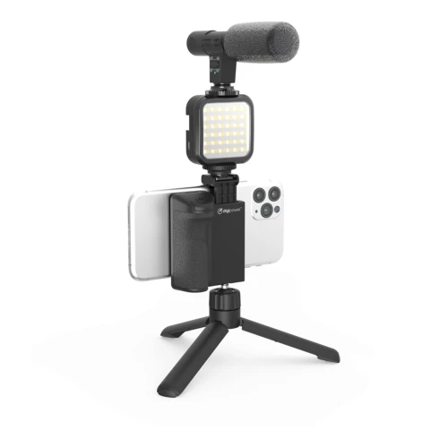 Zestaw do nagrywania telefonem statyw mikrofon lampa LED Digipower vloggera