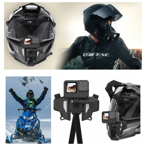 Uchwyt na kask motocyklowy mocowanie na brode do kamery GoPro Telesin