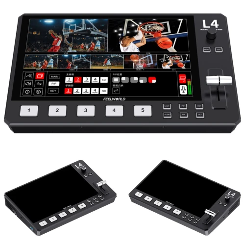 Mikser FeelWorld L4 Ekran 10.1 Zestaw Kabli Zasilacz Switcher Live