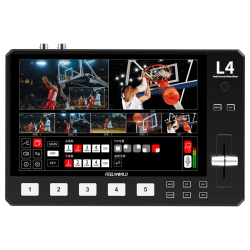 Mikser FeelWorld L4 Ekran 10.1 Zestaw Kabli Zasilacz Switcher Live