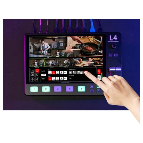 Mikser FeelWorld L4 Ekran 10.1 Zestaw Kabli Zasilacz Switcher Live