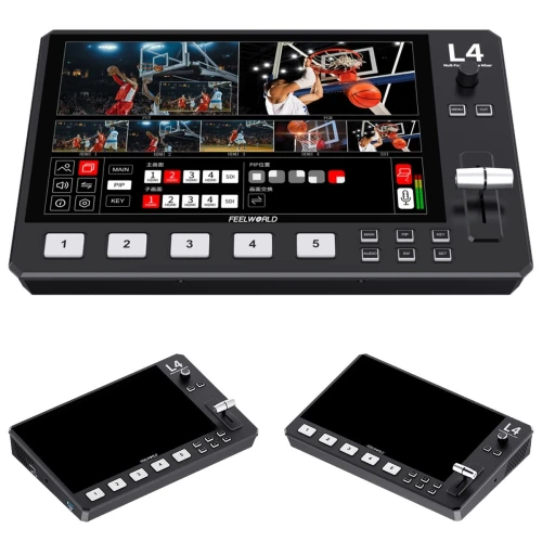 Mikser FeelWorld L4 Ekran 10.1 Zestaw Kabli Zasilacz Switcher Live