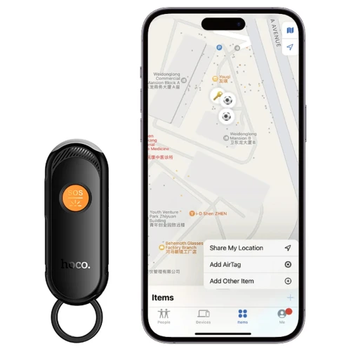Hoco E99 Lokalizator GPS Bluetooth Apple Find My Latarka Alarm 120dB Brelok