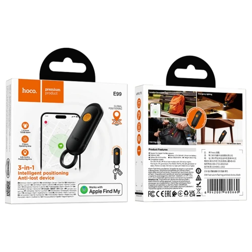 Hoco E99 Lokalizator GPS Bluetooth Apple Find My Latarka Alarm 120dB Brelok