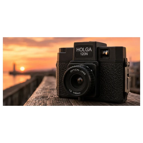 Aparat Analogowy Holga 120N Czarny + 2 Maski Kadru 6x6 6x4.5 Pasek Dekielek