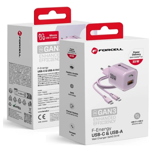 Szybka Ładowarka Do Telefonu GaN III 33W Fioletowa USB-C QC4.0 VT-41