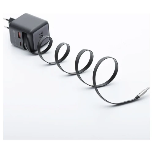 Szybka ładowarka sieciowa GaN 70W zwijany kabel USB-C Super Fast Charging