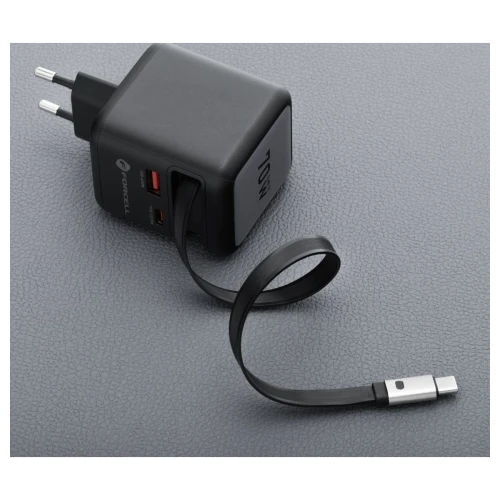 Szybka ładowarka sieciowa GaN 70W zwijany kabel USB-C Super Fast Charging