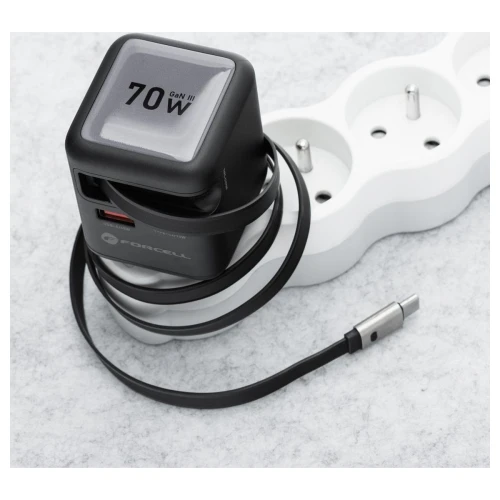 Szybka ładowarka sieciowa GaN 70W zwijany kabel USB-C Super Fast Charging