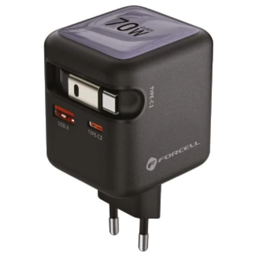 Szybka ładowarka sieciowa GaN 70W zwijany kabel USB-C Super Fast Charging