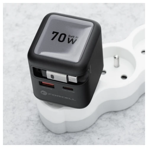 Szybka ładowarka sieciowa GaN 70W zwijany kabel USB-C Super Fast Charging
