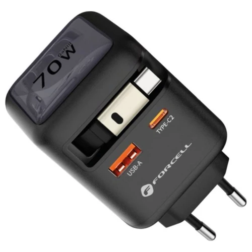 Szybka ładowarka sieciowa GaN 70W zwijany kabel USB-C Super Fast Charging