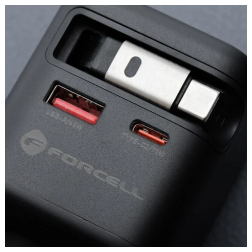 Szybka ładowarka sieciowa GaN 70W zwijany kabel USB-C Super Fast Charging