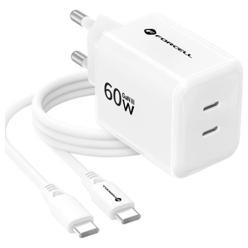 Szybka Ładowarka GaN III 60W do Telefonu Laptopa 2x USB-C PPS AVS