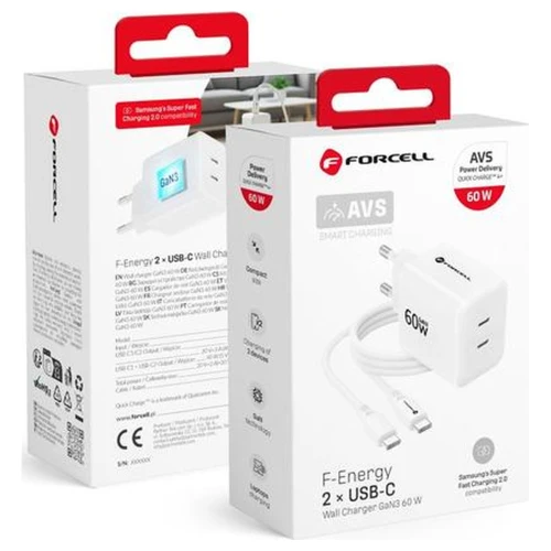 Szybka Ładowarka GaN III 60W do Telefonu Laptopa 2x USB-C PPS AVS
