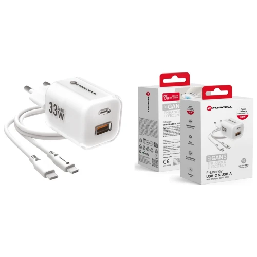 Ładowarka Sieciowa GaN III 33W USB-C USB-A PD QC4.0 Forcell VT-41 Biała