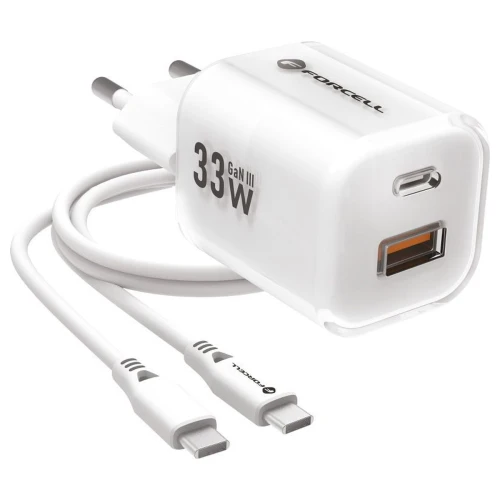 Ładowarka Sieciowa GaN III 33W USB-C USB-A PD QC4.0 Forcell VT-41 Biała