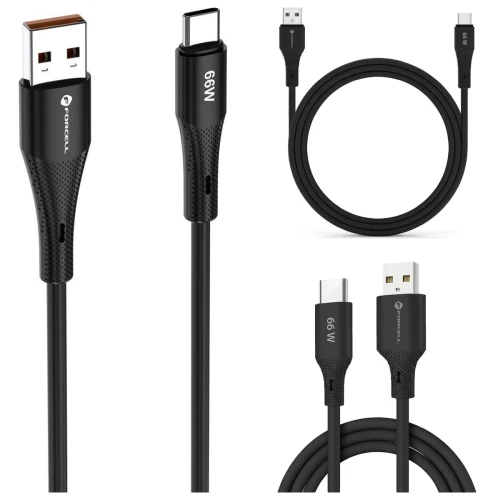 Kabel USB A do USB C Szybkie Ładowanie 66W 3A Silikonowy Czarny 1m QC 4.0