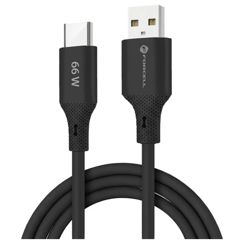 Kabel USB A do USB C Szybkie Ładowanie 66W 3A Silikonowy Czarny 1m QC 4.0