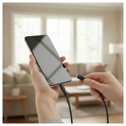 Kabel USB A do USB C Szybkie Ładowanie 66W 3A Silikonowy Czarny 1m QC 4.0