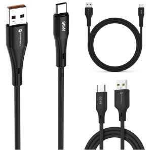 Kabel USB A do USB C Szybkie Ładowanie 66W 3A Silikonowy Czarny 1m QC 4.0