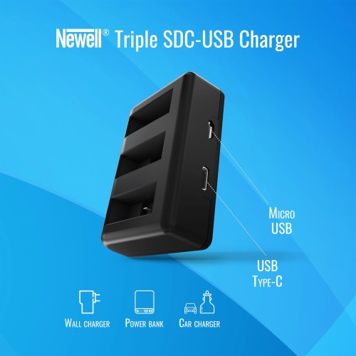 Ładowarka trójkanałowa Newell SDC-USB do akumulatorów AHDBT-901_05.jpg