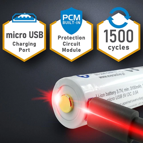 Akumulator everActive 18650 3200mAh micro USB z zabezpieczeniem BOX