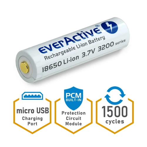 Akumulator everActive 18650 3200mAh micro USB z zabezpieczeniem BOX