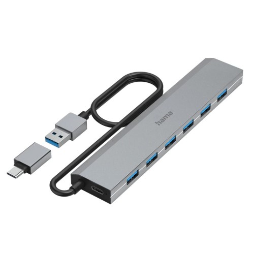 Hama USB Hub, 7 Ports, USB 3.2 Gen 1, 5 Gbit/s, incl. USB-C Adapter and PSU