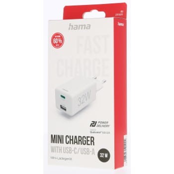 Hama Ładowarka do telefonu MINI 32W PD/QC (1X USB-C, 1X USB-A) biała