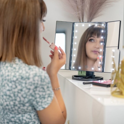 Lusterko do makijażu Humanas HS-ML04 z podświetleniem LED - czarne