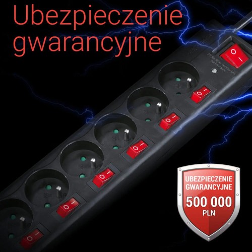 Hama listwa przepięciowa 6GN, 1,4M + osobny wyłącznik