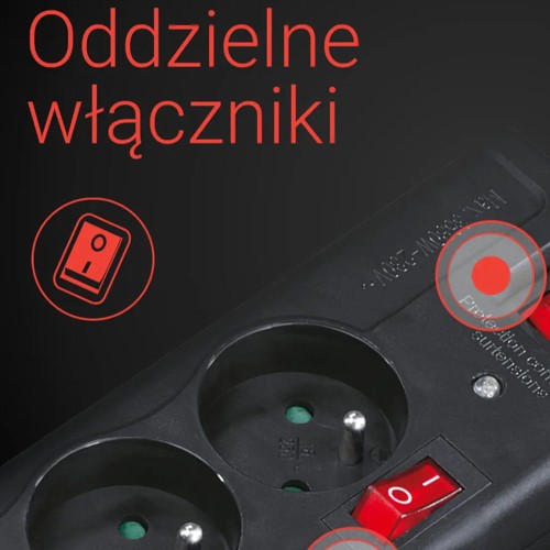 Hama listwa przepięciowa 6GN, 1,4M + osobny wyłącznik