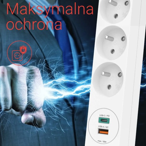 Hama listwa zasilająca 3GN, 2xUSB C/A