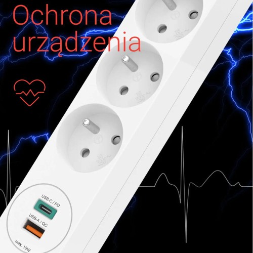 Hama listwa zasilająca 3GN, 2xUSB C/A