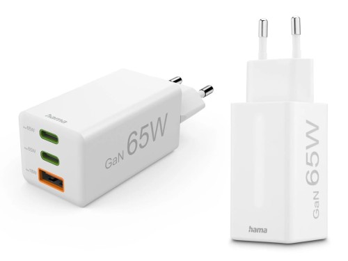 Turbo szybka ładowarka sieciowa Hama GaN 65W PD/QC, 2 wyjścia USBA i 1 USBC