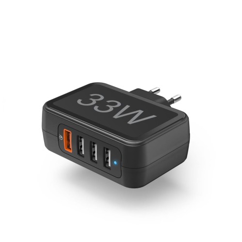 Hama ŁADOWARKA SIECIOWA 33W, 4-GNIAZDA (1xQC3.0, 3x USB-A) CZARNA