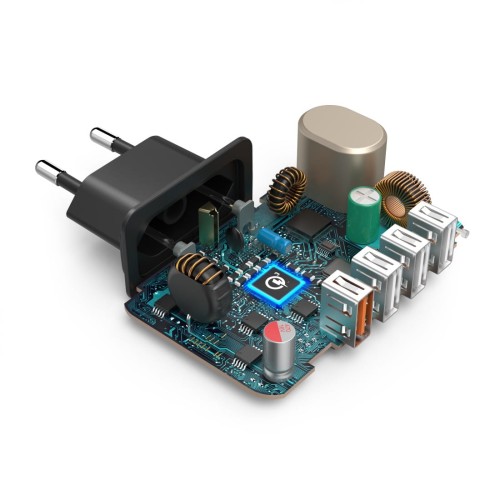Hama ŁADOWARKA SIECIOWA 33W, 4-GNIAZDA (1xQC3.0, 3x USB-A) CZARNA