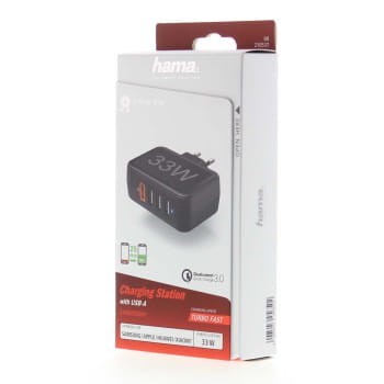 Hama ŁADOWARKA SIECIOWA 33W, 4-GNIAZDA (1xQC3.0, 3x USB-A) CZARNA